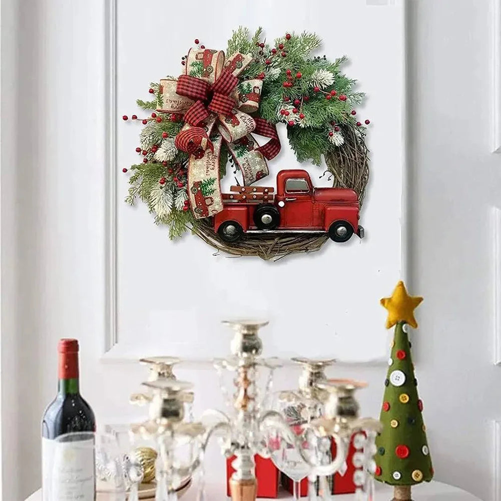 Christmas Wreath with Pine Cones Red Truck Front Door Wreath Christmas Door Wreath for Front Door