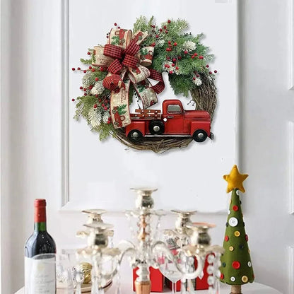 Christmas Wreath with Pine Cones Red Truck Front Door Wreath Christmas Door Wreath for Front Door