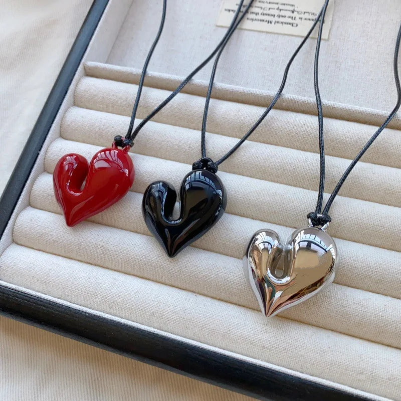 New Heart Pendant Necklace Adjustable Pull-out Sweater Chain Accessory