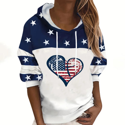 United States Flag Pattern Women's Hoodie Fashion Trend Designer Pullover Hoodies Fall New Women's Sweatshirts Y2K Clothes Tops