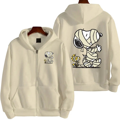 Snoopy Injured Cartoon Anime Men Zipper Hoodie Spring Autumn Fashion Women Sweatshirt 2024 New Korean Style Couple Jacket Coat