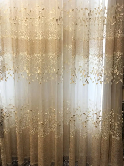 Curtains for Living Room Finished Window Curtains for Bedroom 1pc Embossed Leaf High Precision Embroidered Gauze