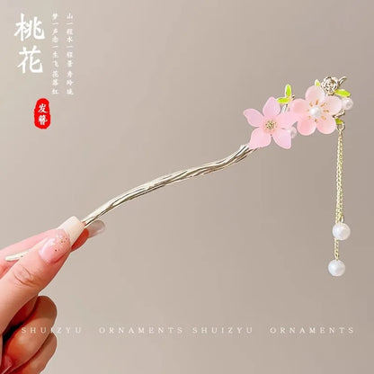 Elegant Chinese Style Hair Accessory Romantic Enameled Flower Tassel Hair Clip Alloy Jewelry Hairpin For Women Fashion Hairpin