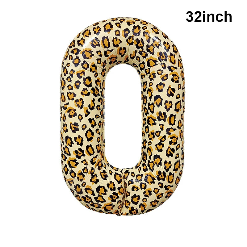 32Inch Leopard Cheetah Big Helium Foil Balloons Leopard Number 0-9 Balloons Kids Jungle Safari Animal Birthday Party Decorations