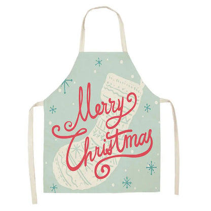 1Pcs Merry Christmas Apron for Woman Pinafore Cotton Linen Aprons 55x68cm Adult Bibs Kitchen Baking Cooking Accessories