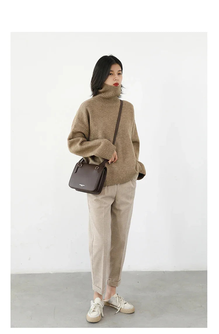 CHIC VEN Women's Sweater Autumn Winter New Turtleneck Knit Pullover Loose Clothes for Women Warm Solid Basic Female Tops 2023