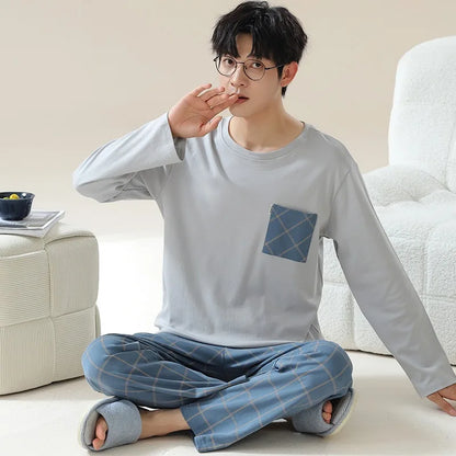 2024 Spring Autumn Plus 4XL Cotton Men's Sleepwear Pajamas Korean Fashion Pijamas Sets Casual Loungewear Pyjamas Night Fashion