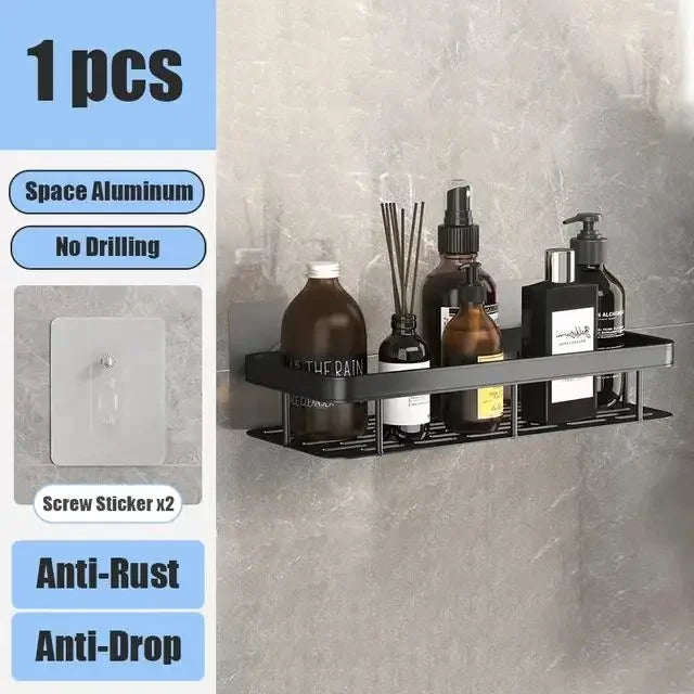 Bathroom Shelf No Drill Wall Mounted Shampoo Bottle Shower Corner Rack Toilet Storage Rack Aluminum Bathroom Kitchen Accessories