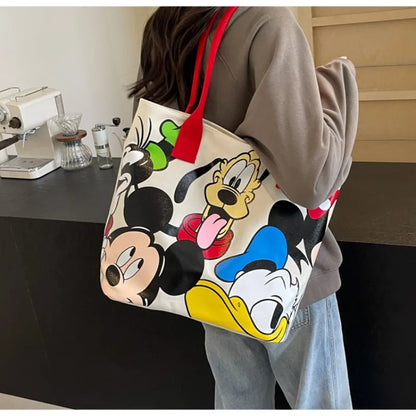 DisneyCartoon Mickey Fashion Versatile LargeCapacity Canvas Shoulder Bag Women's Casual Versatile Tote Bag Student Class Handbag