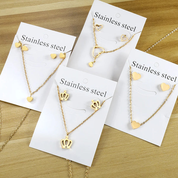 New Love Heart Pendant Necklaces For Women Stainless Steel No Fade 2 Pieces Jewelry Wedding Party Gifts Free Shipping Gold Color