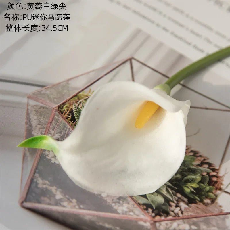 10pcs PU Mini Calla Lily Artificial Flower Fake Wedding Hand Bouquet Home Decoration Flores Artificiales Para Decoracion Hogar