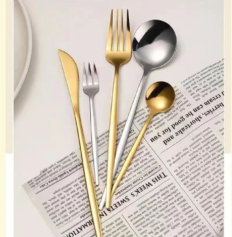 4pcs/Set Kitchen Tableware Silverware Sets Stainless Steel Dinner Gold Dinnerware Set Fork Coffee Spoon