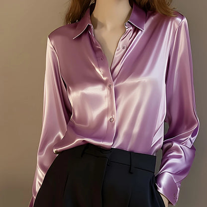 2024 Summer Trend Fashion Women's Casual Elegant Satin Long Sleeved Shirt Office Women's Shirts And Blouses Slim Femal Clothes