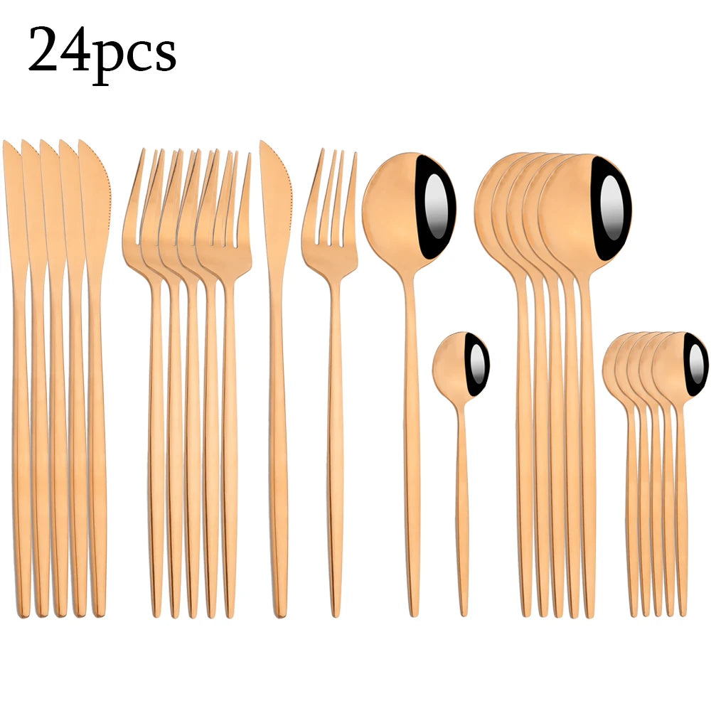 Zoseil Cutlery Set in Red and Gold Stainless Steel 24 Pcs Dinnerware Set in Flatware Kitchen Dinner Mmirror Stainless Steel