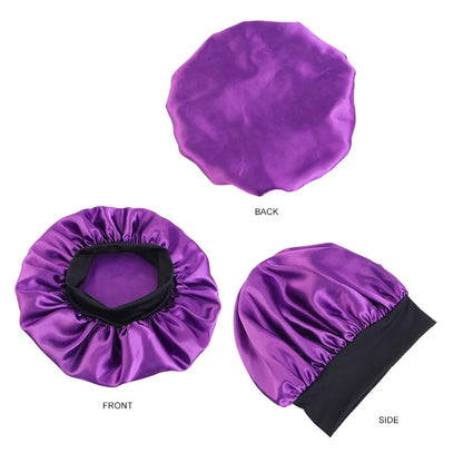 New Satin Sleeping Cap for Women Wide Elastic Band Shower Caps for Natural Long Curly Hair Bathroom Accessories