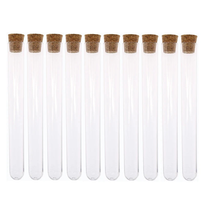 12x100mm Transparent Laboratory Plastic Test Tube with Cap and Stopper, 10 Pieces of School Laboratory Supplies Accessories