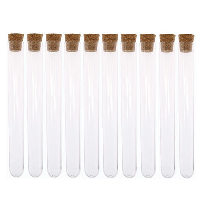 12x100mm Transparent Laboratory Plastic Test Tube with Cap and Stopper, 10 Pieces of School Laboratory Supplies Accessories