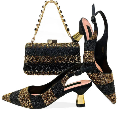 Venus Chan 2024 Hot Selling INS Pointed-Toe Luxury Style High Heels Sandal With Bag Set in Gold Color For Wedding Party Women