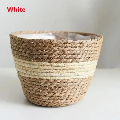 1Pc Nordic Style Handmade Straw Woven Basket Indoor Outdoor Flower Pot Plant Container