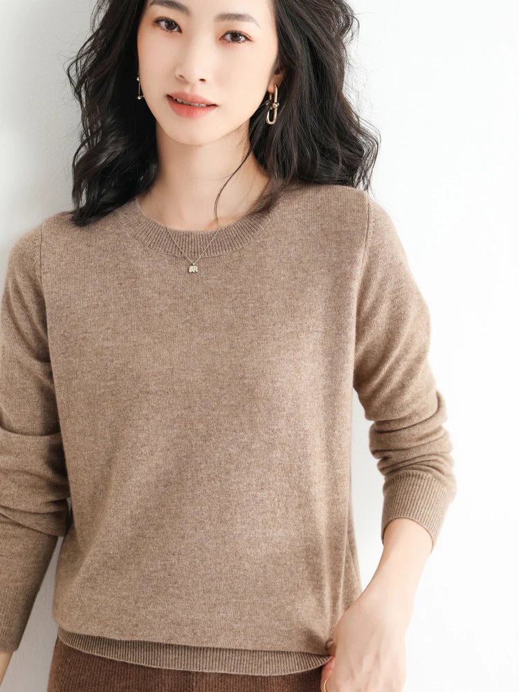 2024 Classic Style Cashmere Pullover Fashion Merino Wool Sweater Round neck Long Sleeve Knitwear Soft Warm Basic' Clothing Tops