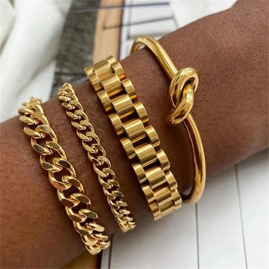 2024 New Vintage 18K Gold Plated Stainless Steel Chain Bracelet for Women Men Couple Fashion Jewelry Gift