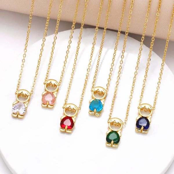 Cute Colorful Crystal Boy Figure Necklace for Women Gold Plated Chain Girl Boy Necklaces CZ Jewelry nkeq98