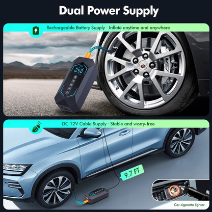 Portable Car Tire Air Pump High-power Smart Digital Inflator for Motocycle Bicycle Balls DC 12V Cable Supply Air Compressor