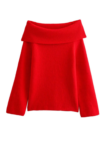 TELLHONEY Women Fashion Slash Neck Strapless Off The Shoulder Sweater Female Casual Long Sleeves Knitted Slim Fitting Pullover