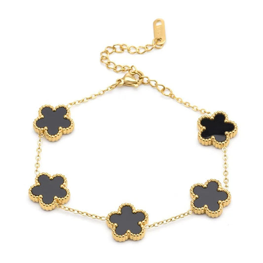 Adjustable Gold-Plated Stainless Steel Plant Flower Bracelet With Five Leaf Petals Women's Luxury Gifts Clover