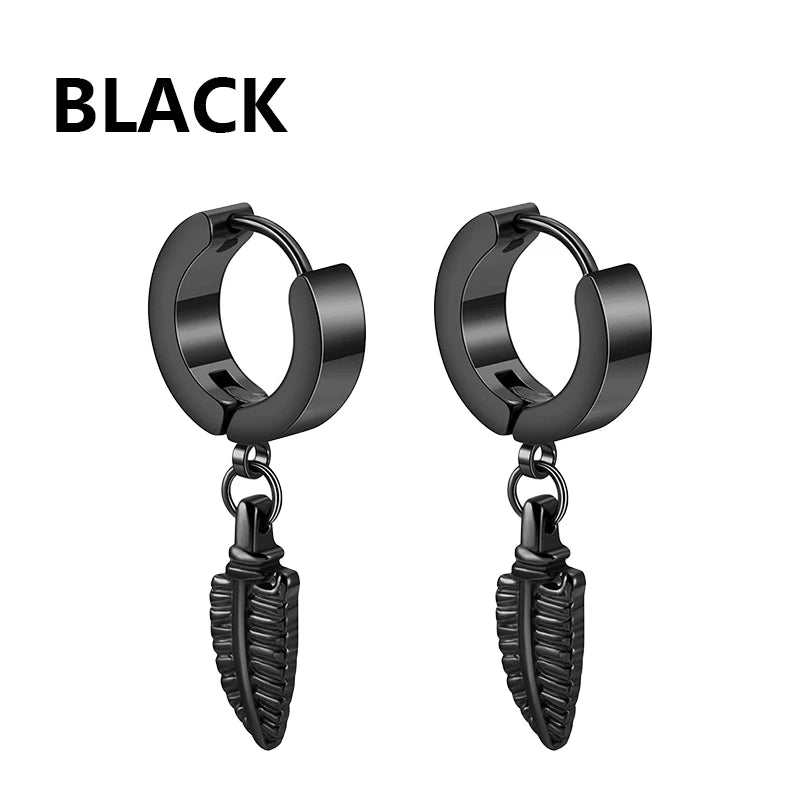 1 Pairs Punk Stainless Steel Stud Earrings Black Earrings Set For Men Women Vintage Hip Hop Piercing Ear Jewelry