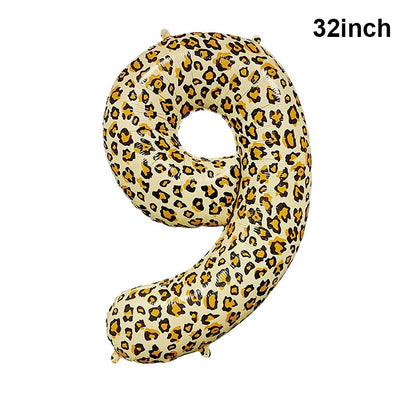 32Inch Leopard Cheetah Big Helium Foil Balloons Leopard Number 0-9 Balloons Kids Jungle Safari Animal Birthday Party Decorations