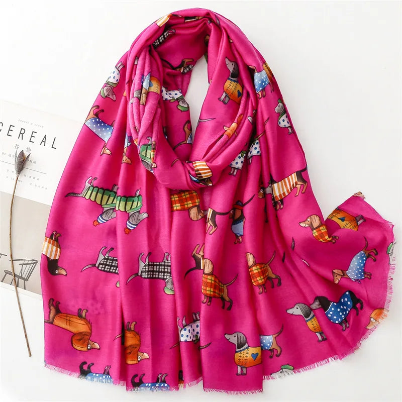 Women Lovely Cute Animal Dachsund Dog Pattern Viscose Shawls And Wraps Snood Pashmina Stole Bufandas Muslim Hijab Sjaal 180*85Cm