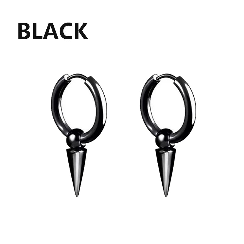 1 Pairs Punk Stainless Steel Stud Earrings Black Earrings Set For Men Women Vintage Hip Hop Piercing Ear Jewelry