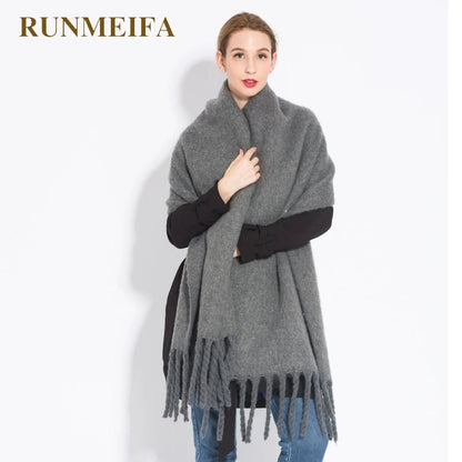 Women Thick Shawl Wraps Cashmere Scarf Winter Warm Solid Color Blanket Scarves Long Tassel Hijab Stoles Foulard Femme