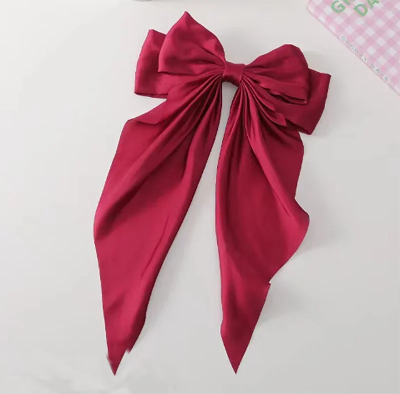 Large Long Bowknot Fashion Solid Satin Hair Clips for Women Simple Elegant Fairycore Spring Barrettes Head Accessories Wholesale