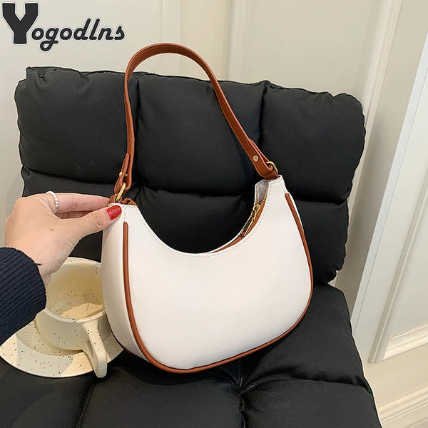 Women's Fashion Small Clutch Handbags Retro Solid Color PU Leather Shoulder Underarm Hobos Bag Casual Female Clutch Tote Purse