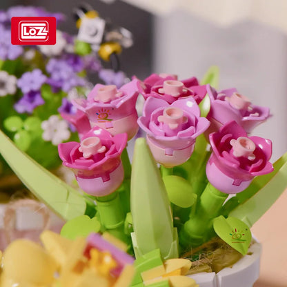 LOZ Tulip Sunflower Immortal Flower Potted Mini Model Building Blocks Micro With Flower Racks Bricks Home Decoration  Toys Adult