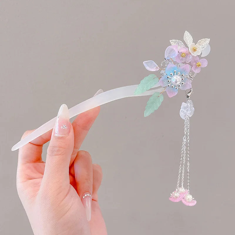 Elegant Chinese Style Hair Accessory Romantic Enameled Flower Tassel Hair Clip Alloy Jewelry Hairpin For Women Fashion Hairpin