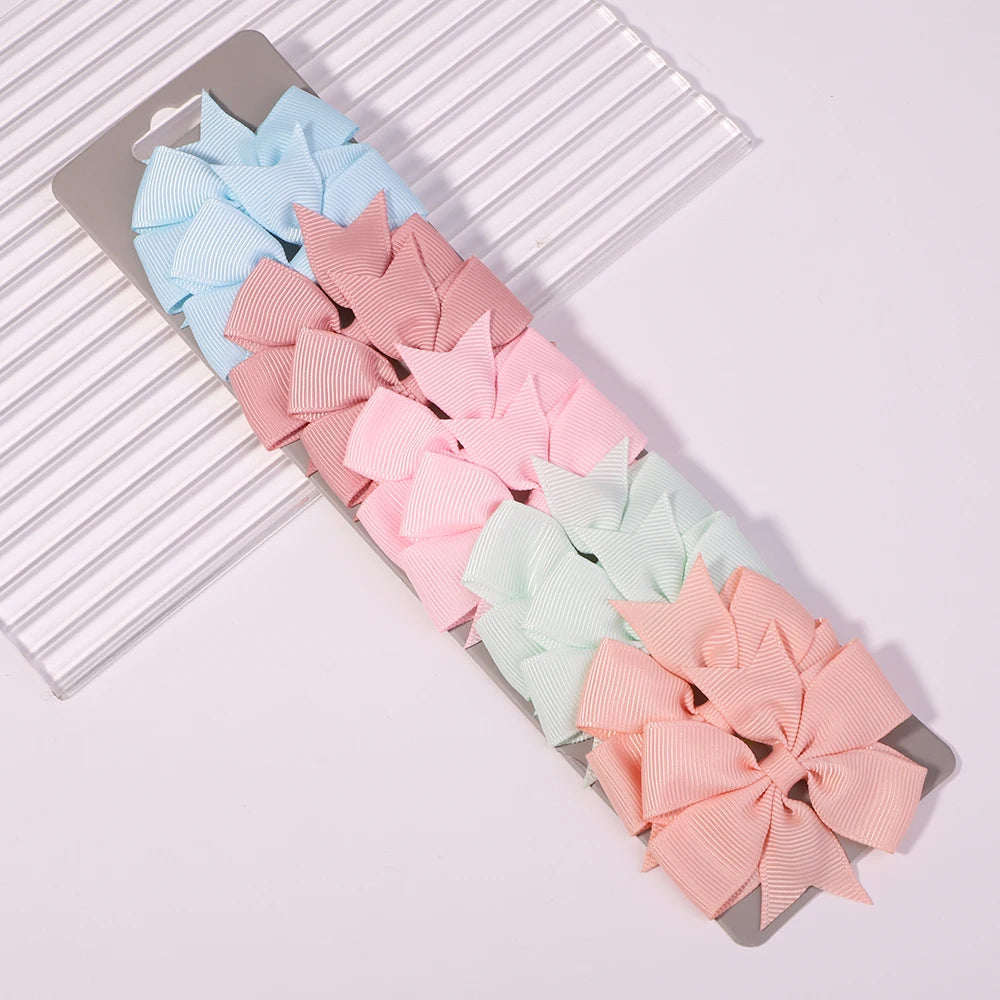 10pcs/set Solid Colors Grosgrain Ribbon Bows Clips Hairpin Girl's hair bows Boutique Hair Clip Headware Kids Hair Accessories