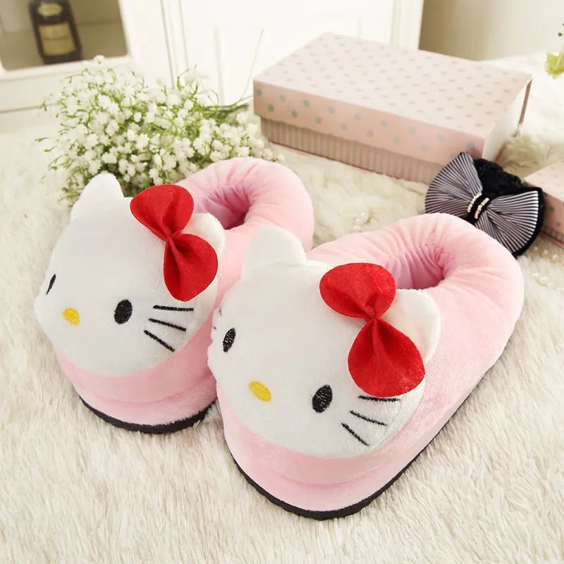 Hello Kitty Cotton Warm Slipper Anime Sanrio Autumn Winter Indoor Shoes Stuffed Doll Girl Women Plush Home Slipper Birthday Gift