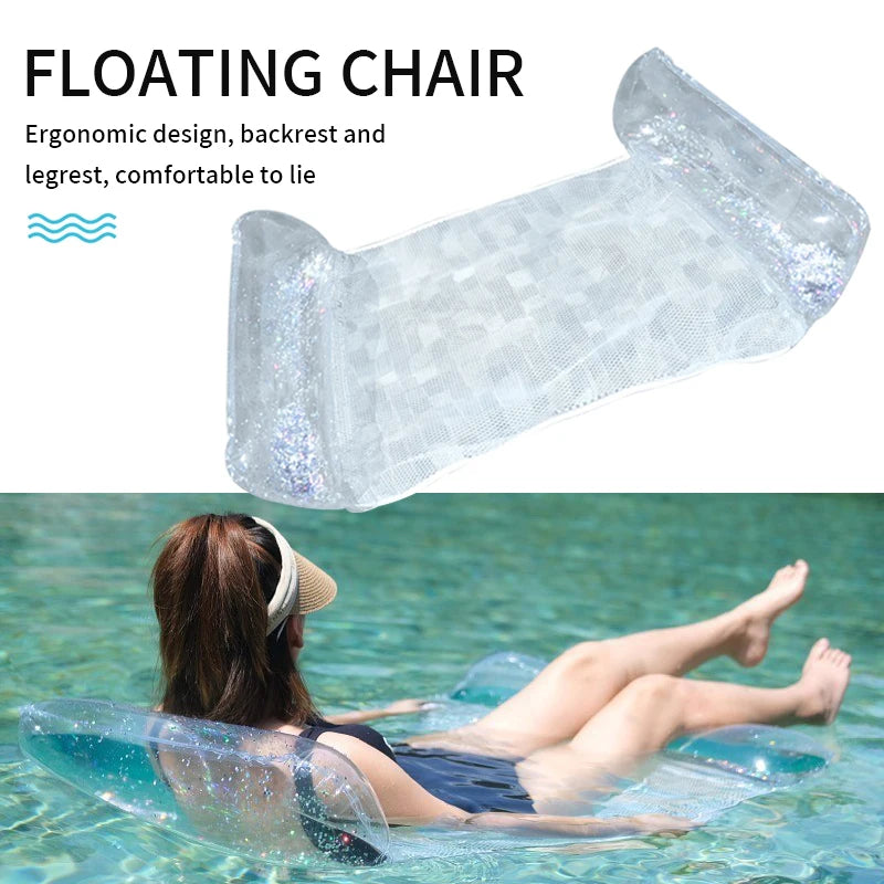 Transparent Inflatable Mattress Foldable Summer Water Hammock Portable Floating Row with Sequins Adult Swimming Pool Party Toy