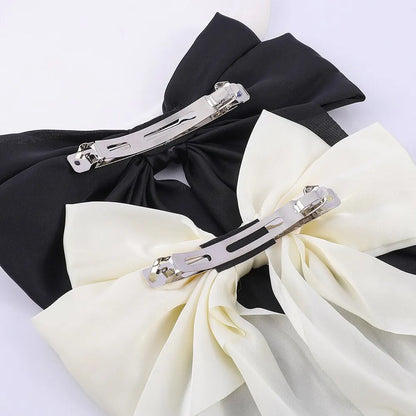 Women Elegant Bow Ribbon Hair Clip Fashion Solid Satin Spring Clip Simple Bowknot Hairpins Barrettes Hair Accessories for Girls