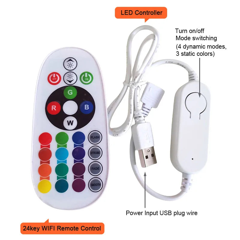 5V USB RGB COB LED Strip Light Wifi Bluetooth-compatible Remote Control 24key 44key Kit 576 LEDs Flexible Tape Linear Lighting