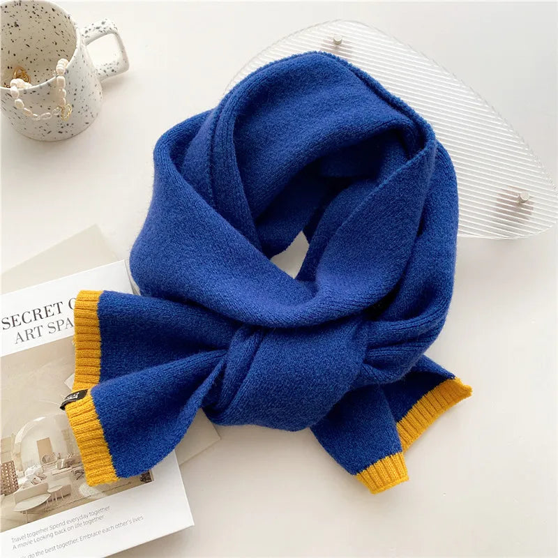 2022 Fashion Soft Woolen Yarn Knitted Scarf Unisex Winter Plain Klein Blue Warm Thick Neckerchief Foulards Stole Bufandas Hijab