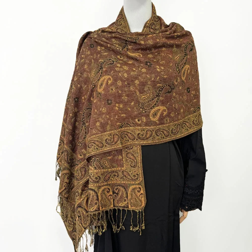 Fashion Ladies Paisley Kashmiri Imitated Pashmina Tassel Scarf Hijab Knitted Jacquard Bauhinia Vintage Scarf 180*70cm