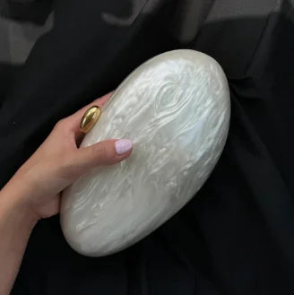 Egg Shell Clutch Bag Acrylic purse women wedding evening party cute ivory pearl color purse handbag summer new 2024