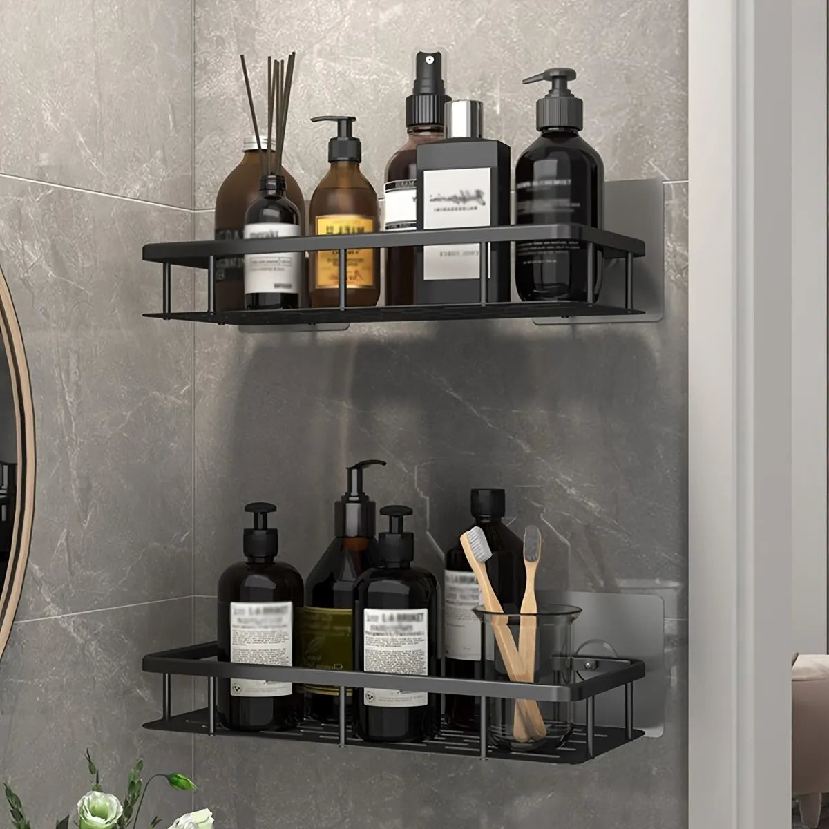 Bathroom Storage Rack No Drill Shelves Wall Mount Corner Shelf Shower Holder For WC Shampoo Organizer Bathroom Accessories