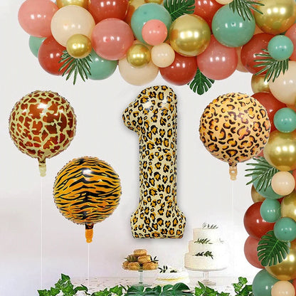 32Inch Leopard Cheetah Big Helium Foil Balloons Leopard Number 0-9 Balloons Kids Jungle Safari Animal Birthday Party Decorations