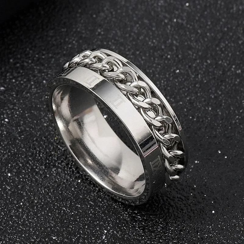 New Chain Rotatable Rings Spinner Chain Rotatable Couple Finger Rings for Women Man Punk Jewelry Bottle Opener Party Gift