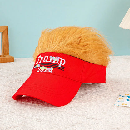 Make America Great Again 2024 Election Yellow Hair Wig Cap Trump Hip Hop Baseball Fashion Funny Embroidered Hat with Wide Brim